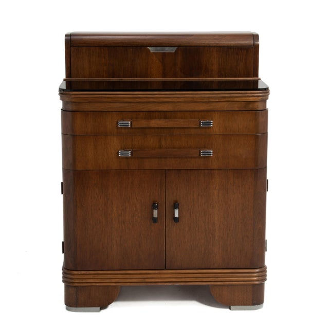 Brown Hamilton Manufacturing Company Walnut Chrome Dental Cabinet Donald Deskey For Sale - Image 8 of 18