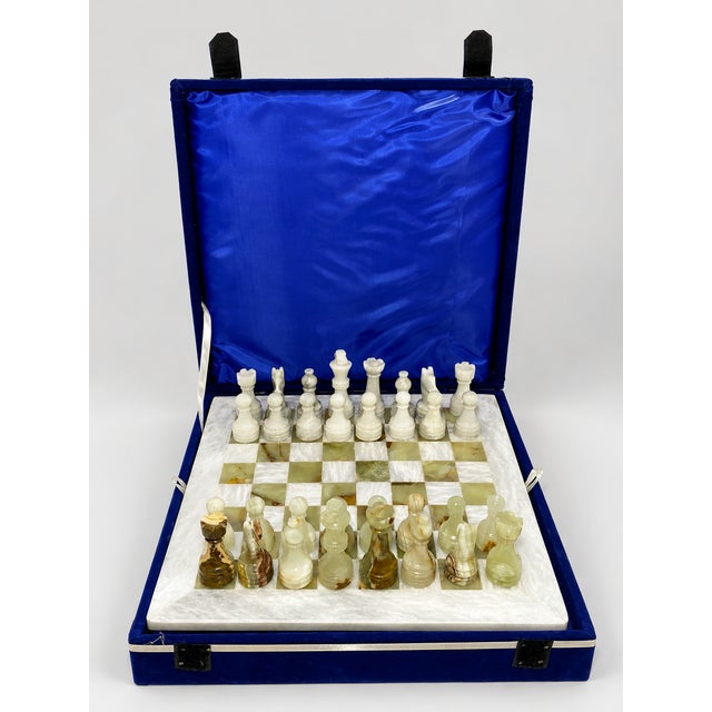 Arts & Crafts Handcrafted Marble & Onyx Chess Set With Shiny Wooden Storage Box – 12" Luxury Chess Board For Sale - Image 3 of 8