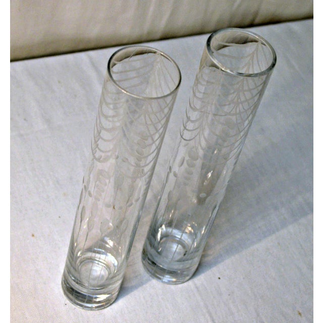 Art Deco Etched Clear Glass Bud Vase - A Pair For Sale - Image 3 of 12