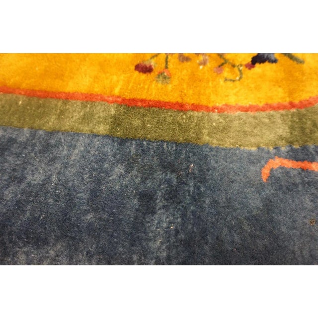 Textile 1920s Orange Floral Modern Antique Chinese Art Deco Carpet Oval Small Rug For Sale - Image 7 of 14