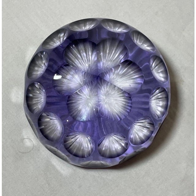 Boho Chic Vintage Hand Made Cut to Clear Purple Amethyst Glass Desk Paperweight Crystal For Sale - Image 3 of 9