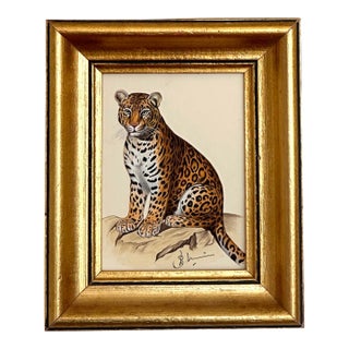 Original Hand-Painted Cheetah Painting in a Vintage Italian Frame For Sale