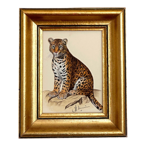 Original Hand-Painted Cheetah Painting in a Vintage Italian Frame