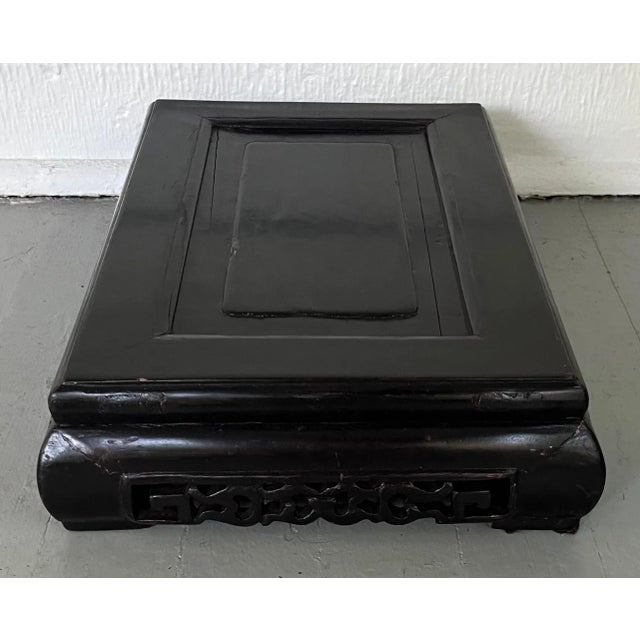 Wood Antique 19th Century Chinese Carved Ebonized Wood Black Lacquer Display Stand Plateau or Low Table For Sale - Image 7 of 12