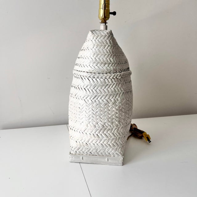 Late 20th Century Late 20th Century Contemporary Coastal Light Wicker Basket Table Lamp For Sale - Image 5 of 9