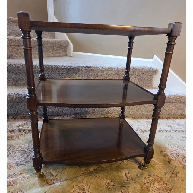 Mid-Century Modern Vintage Three Tier Side Rolling Table For Sale - Image 3 of 12