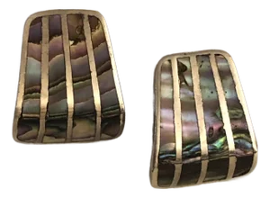 Mid 20th Century Vintage Mexican Abalone Shell Sterling Screw Back Earrings, A Pair