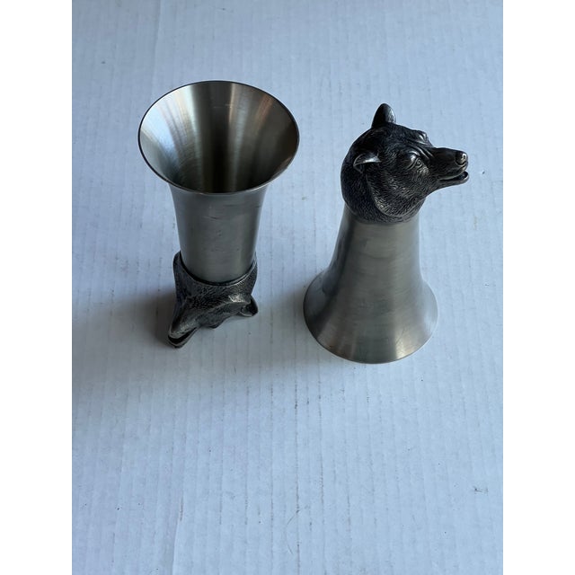 1990s Traditional Pewter Bear Head Stirrup Cups - a Pair For Sale In Raleigh - Image 6 of 6
