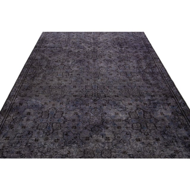 Persian Vintage Persian Overdyed Handmade Floral Gray Wool Rug For Sale - Image 3 of 11