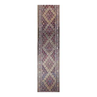 Antique Persian Varamin Kilim Runner, Handwoven Wool, Caucasian Geometric Pattern, 3x15 For Sale