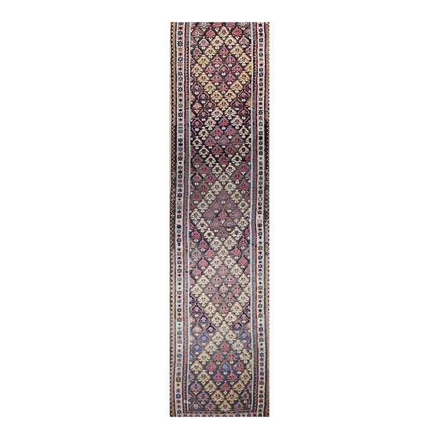 Antique Persian Varamin Kilim Runner, Handwoven Wool, Caucasian Geometric Pattern, 3x15 For Sale