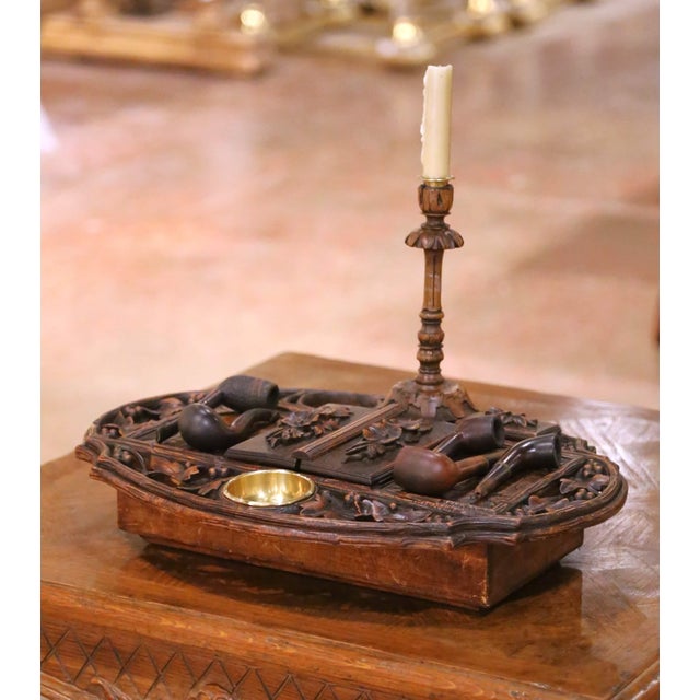 19th Century French Black Forest Carved Walnut Smoker’s Desk Set For Sale In Dallas - Image 6 of 13