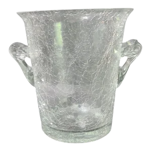 Vintage Mid-Century Modern Crackle Clear Glass Large Ice Bucket