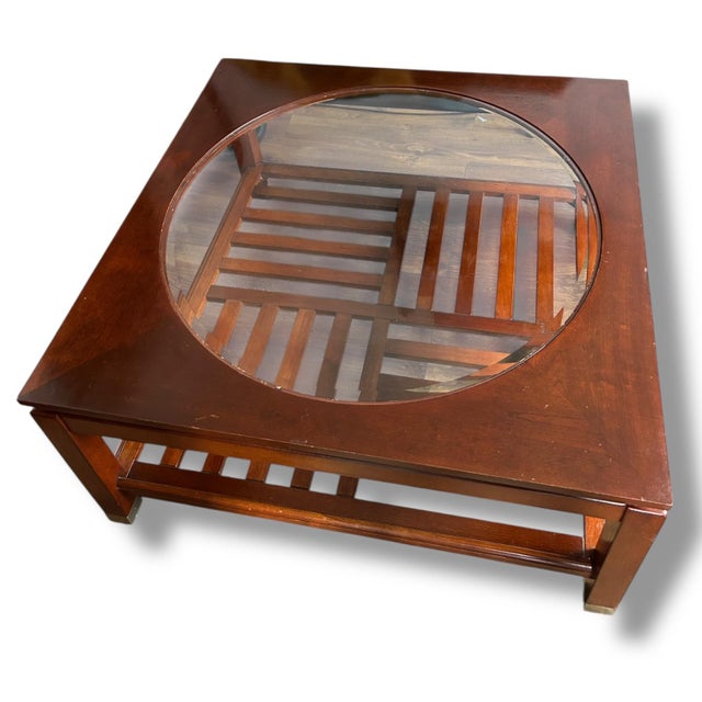 Mid-Century Modern Vintage Cherry Coffee Table with Glass Insert, 2000s For Sale - Image 3 of 7