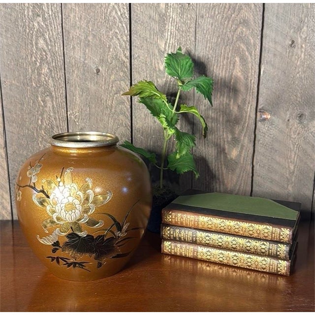 Mid 20th Century Japanese Mixed Metal Floral Vase, Gold Aventurine Ground, Signed, 8” For Sale - Image 12 of 12
