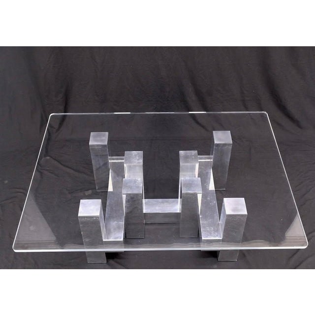 1960s 1960s Cityscape Aluminum Base Glass Rectangle Top Rounded Corners Coffee Table For Sale - Image 5 of 9