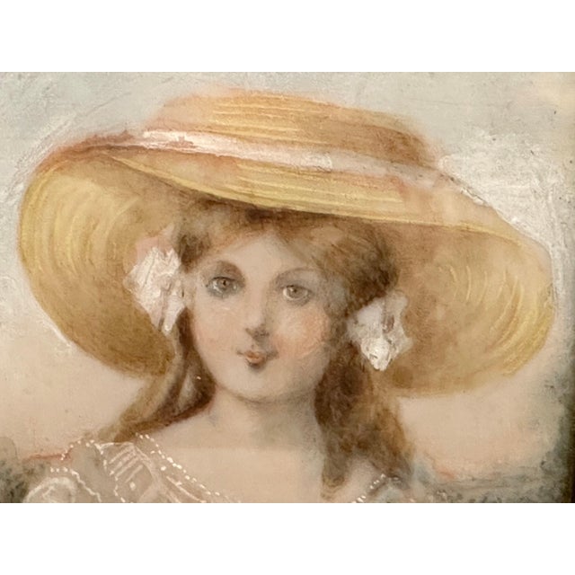 La Belle Ãpoque Miniature Portrait Painting of Young Maiden for your consideration. The framed portrait measures approx....