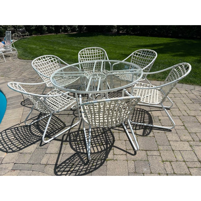 1960s Brown Jordan Pedestal Dining Table & 6 Chairs, Fully Restored