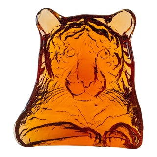 Vintage Amber Tiger Blenko Glass Bookend For Sale
