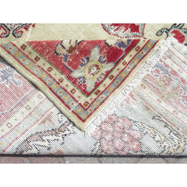 Mid 20th Century Vintage Turkish Oushak Carpet Distressed Area Rug For Sale - Image 4 of 11