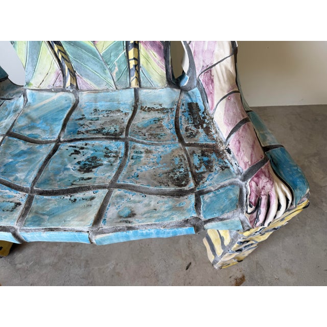 Ceramic 1980s Vintage Handmade Sculptural Art Garden Bench – Signed For Sale - Image 7 of 12