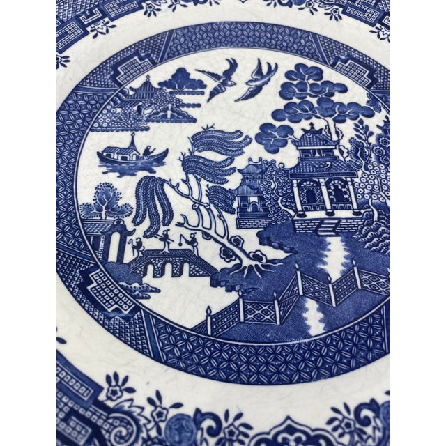 Blue Vintage Large Blue Willow Dinner Plates Made in Staffordshire England - a Set of 6 For Sale - Image 8 of 12