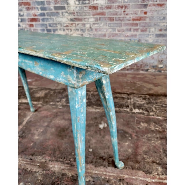 Teal Richard Mulligan - Country Farmhouse Pine Console Table Distressed Teal Rustic Sofa Table Painted Pale Teal For Sale - Image 8 of 12