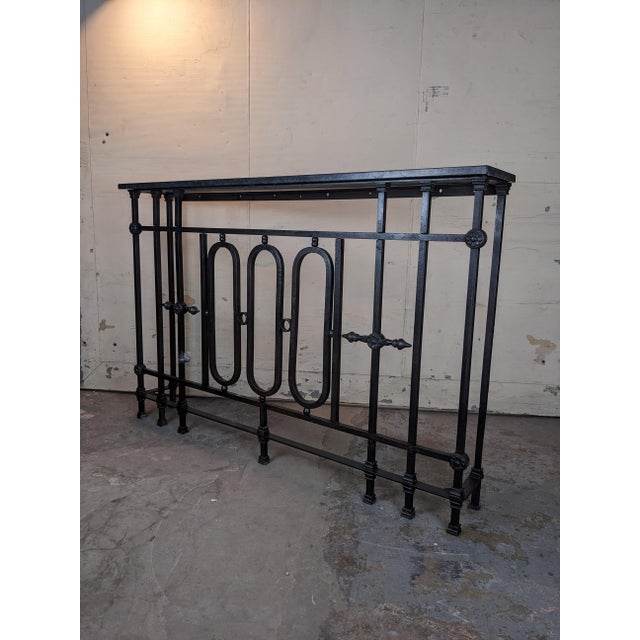 French Wrought Iron and Stone Console Table For Sale - Image 3 of 8