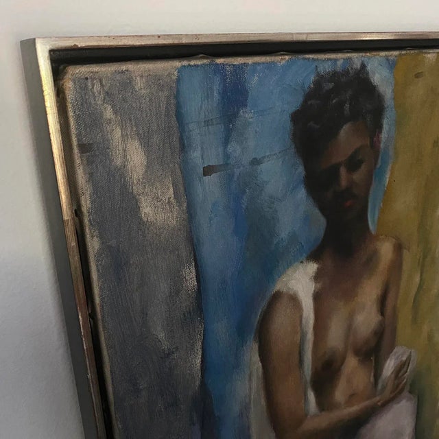 Figurative Vintage Figurative Seated Female Acrylic Painting For Sale - Image 3 of 9