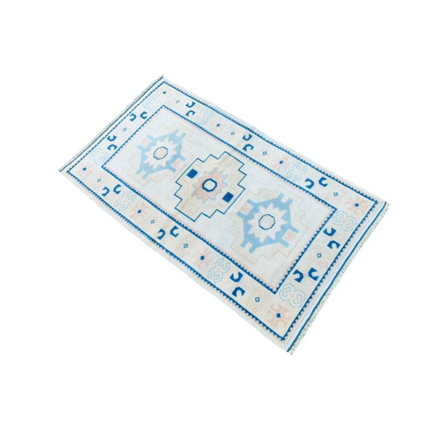 Vintage Turkish Handknotted Blue Wool Rug For Sale - Image 3 of 11