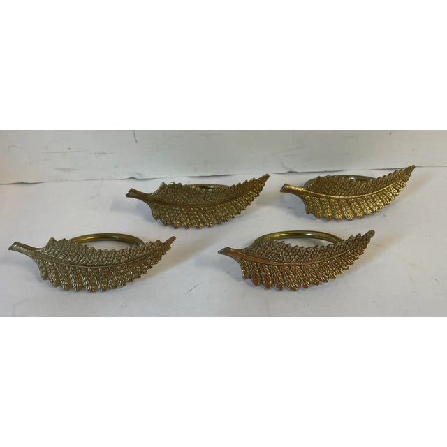 Metal Vintage Brass Leaf Shaped Napkin Rings For Sale - Image 7 of 8