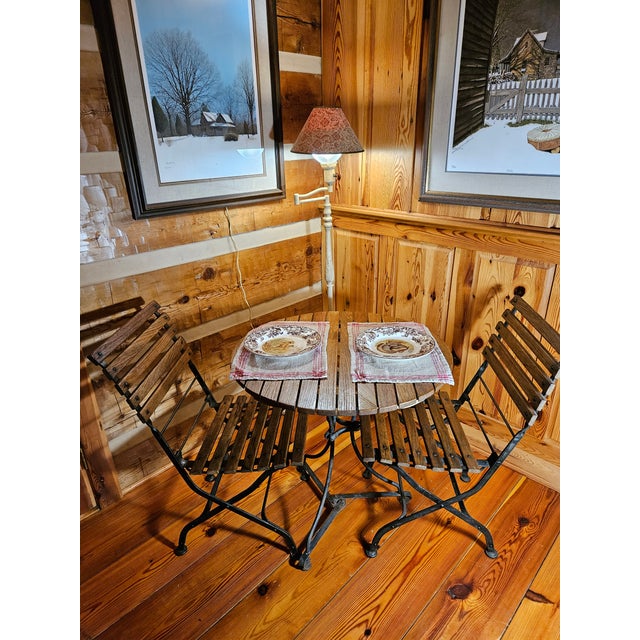 In excellent condition, Smith & Hawken, of Mill Valley, California; early-1980's, Teak Bistro Table and 2 Chairs. All Cast...