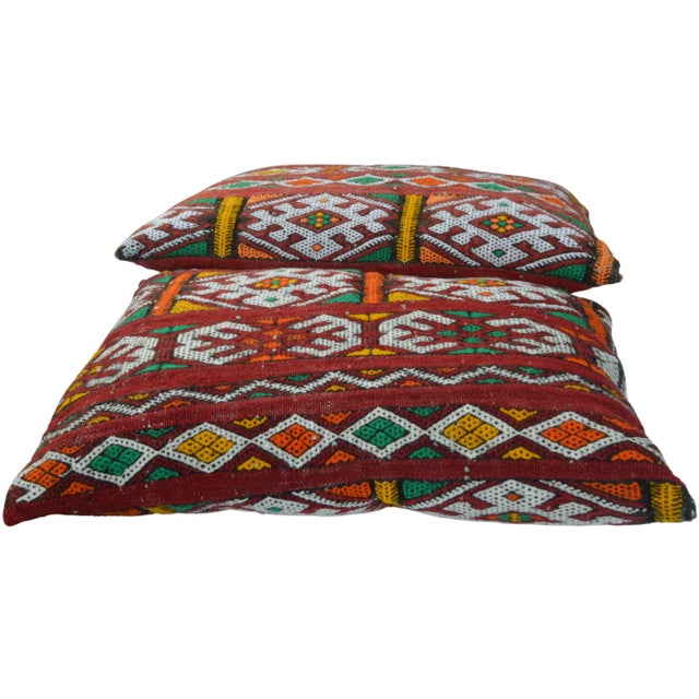 Vintage Colorful Berber-Patterned Moroccan Pillows- a Pair For Sale - Image 9 of 11