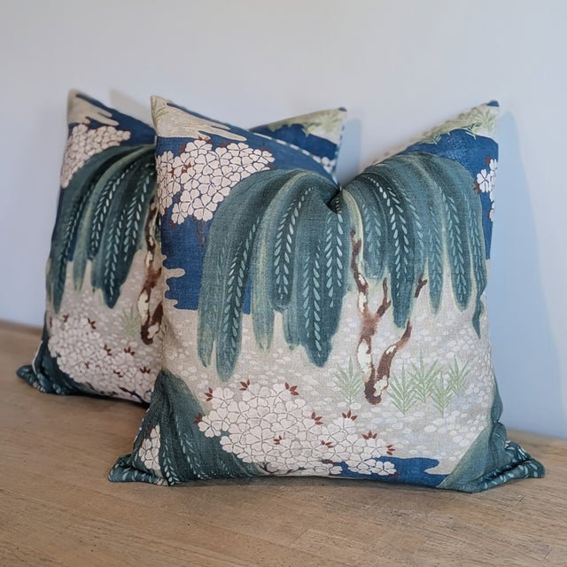 Not Yet Made - Made To Order Thibaut Anna French Willow Tree 20" Pillows with Alan Campbell Country Check Back - a Pair For Sale - Image 5 of 6