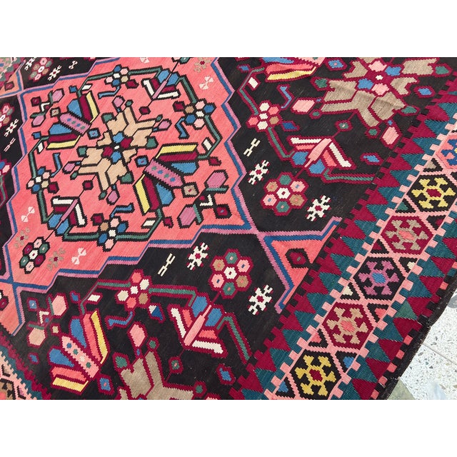 High Quality Pink Persian Shiraz Tribal Kilim Rug - 7'3" X 8'0" For Sale - Image 4 of 11