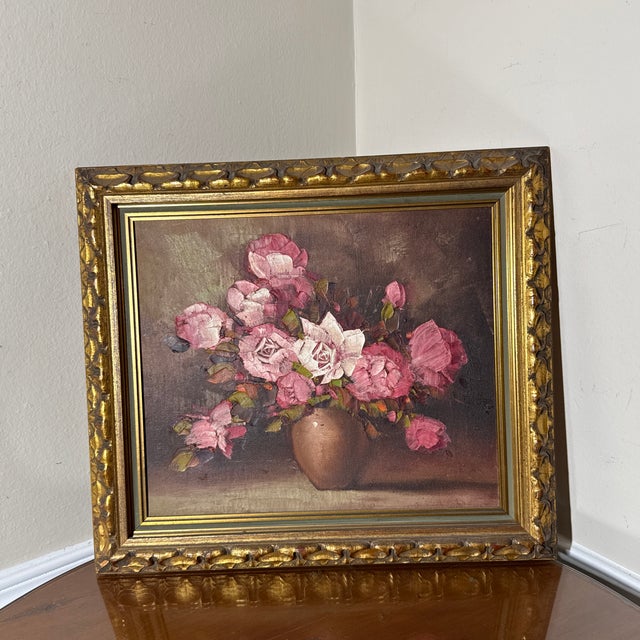 1970s Vintage Floral Oil Painting Framed and Signed For Sale - Image 5 of 8