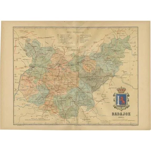 Map of Badajoz in Spain, 1901 For Sale - Image 6 of 6