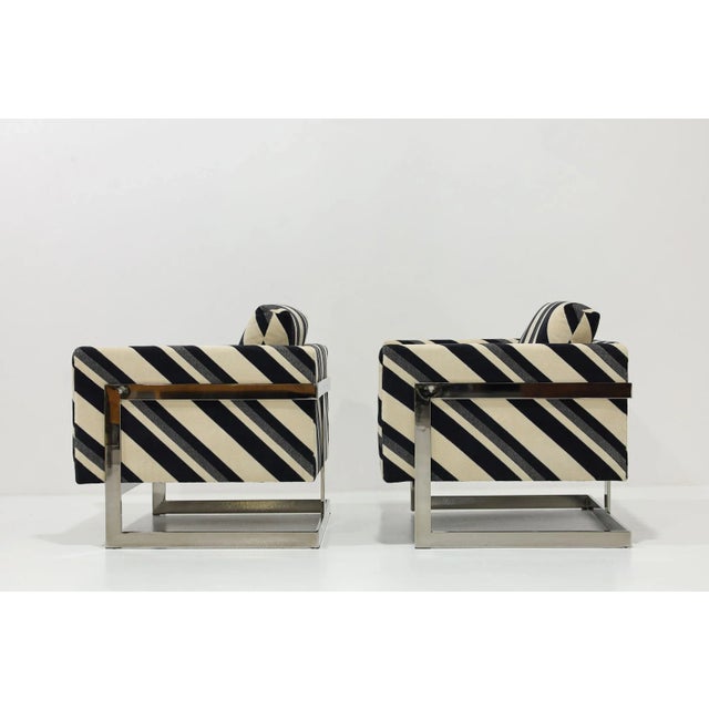 Mid 20th Century Attributed Milo Baughman T-Back Lounge Chairs in Kelly Wearstler Sereno Stripe Velvet, Mid-20th Century For Sale - Image 5 of 10
