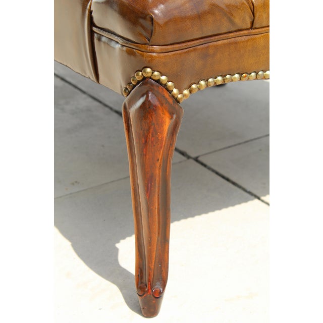 Vintage Tufted Faux Leather Wingback Armchair – Chesterfield Library Chair For Sale - Image 14 of 18