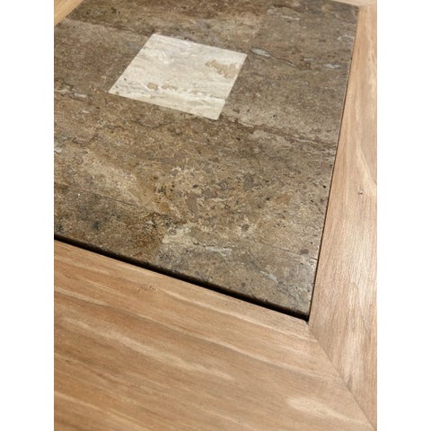 Vintage Wood Side Table With Inset Stone Top and Lower Shelf For Sale - Image 12 of 17