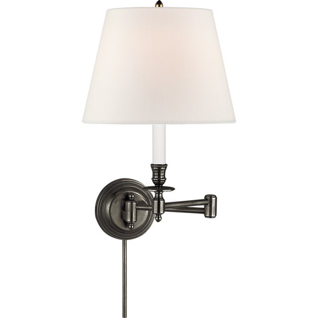 Studio VC for Visual Comfort Signature Candlestick Swing Arm in Bronze with Linen Shade For Sale