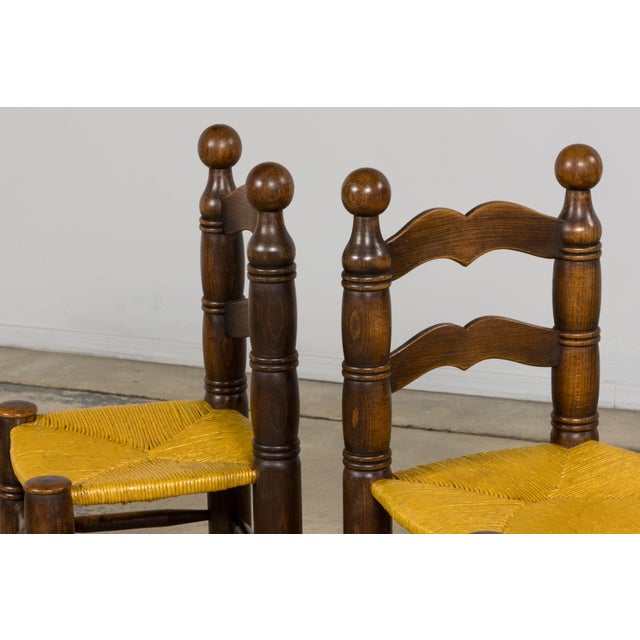 Brown Set of Six French Modernist Dining Chairs, Oak & Rush, 1960 For Sale - Image 8 of 18
