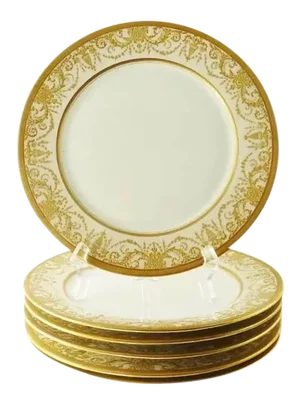 Antique Porcelain Service or Under-Plates with Gold Encrusted Raised Work - Set of 6