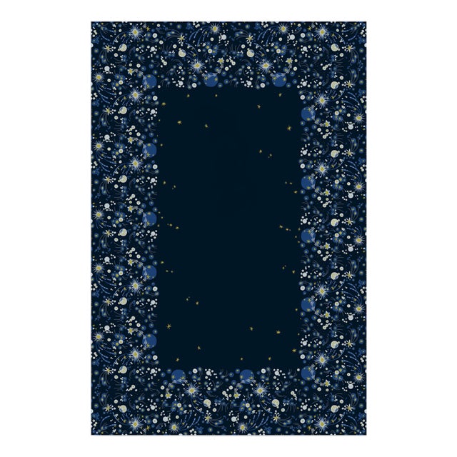 Solaris Stars European Blue Linen Medium Tablecloth | Lizzet Frausto For Sale