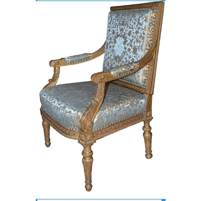 Finely carved 19th c. French Giltwood Armchairs, newly upholstered. Perfect for a French style home.