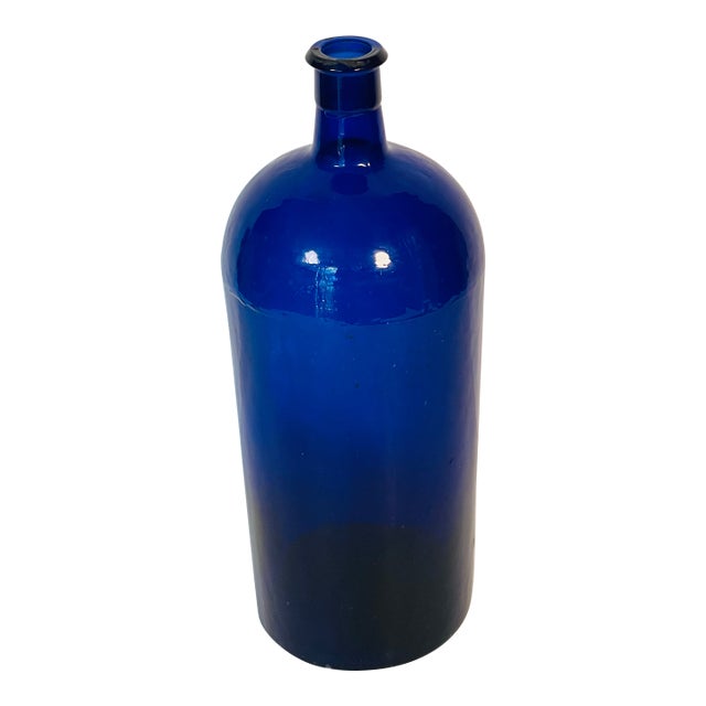 Antique American Cobalt Blue Glass Bottle 14” For Sale