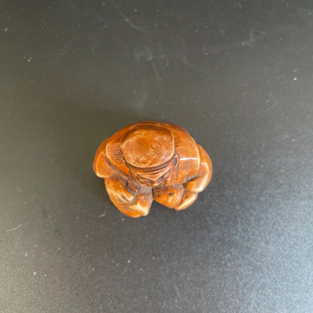 Plastic Vintage Sitting Japanese Man Celluloid Netsuke Miniature For Sale - Image 7 of 10