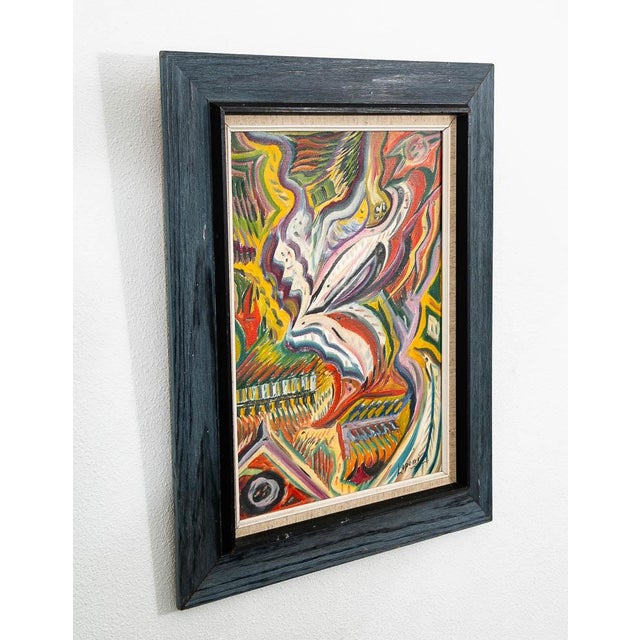 Colorful abstract oil painting on canvas. Signed "Laponi" on the bottom corner. Recently imported from Denmark.