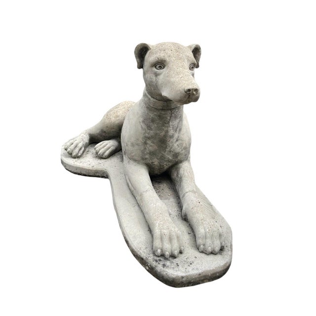 2000 - 2009 Vintage Recumbent Cast Stone Sighthound Garden Statue For Sale - Image 5 of 9