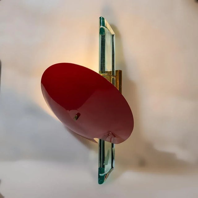 Red Colour and Brass Wall Lights by Roberto Giulio Rida, Set of 2 For Sale - Image 3 of 7